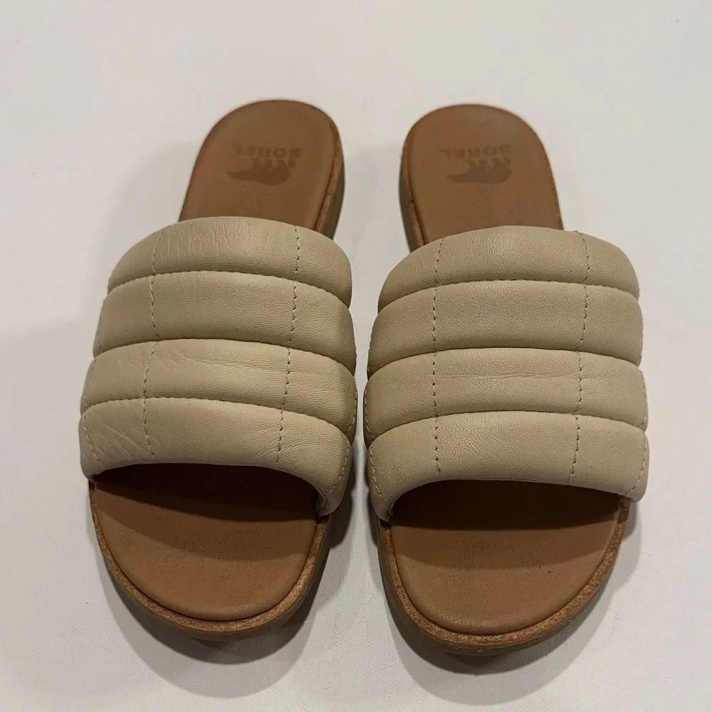 Sorel Cream Quilted Slide Sandals